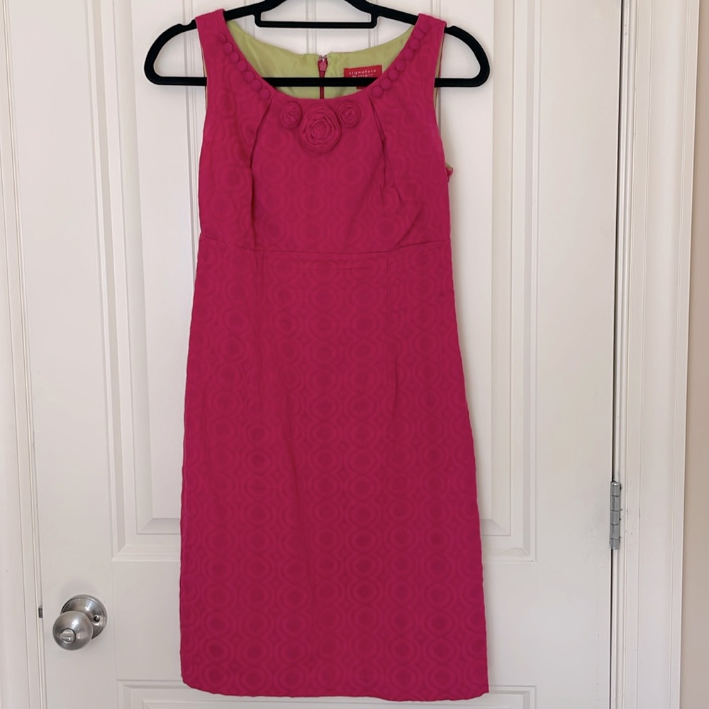Pink Sleeveless Dress, Size 4, Signature by Sangria Cotton Sheath Fuchsia Dress